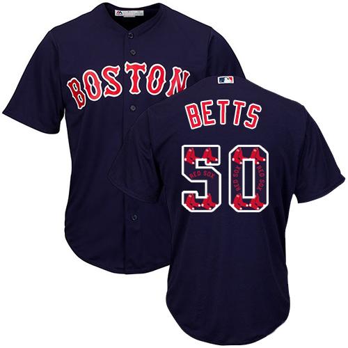 Red Sox #50 Mookie Betts Navy Blue Team Logo Fashion Stitched Baseball Jersey