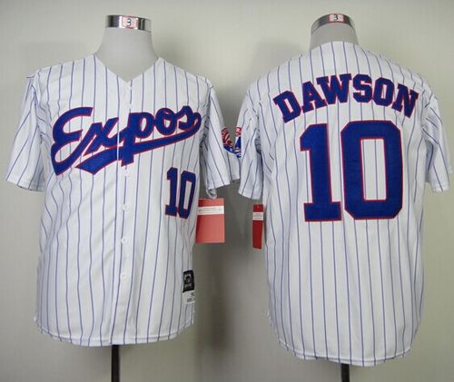 Mitchell and Ness 1982 Expos #10 Andre Dawson White Blue Strip Throwback Stitched Baseball Jersey