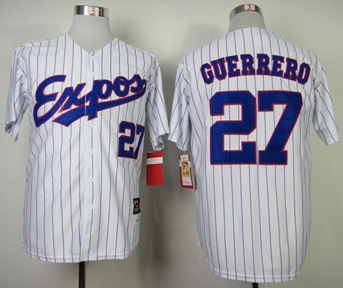 Mitchell and Ness 2000 Expos #27 Vladimir Guerrero White Blue Strip Stitched Throwback Baseball Jersey