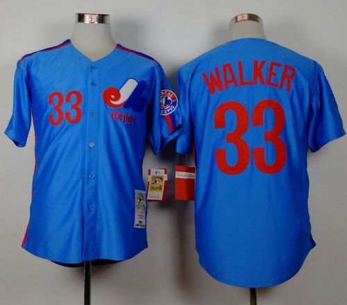 Mitchell and Ness Expos #33 Larry Walker Blue Stitched Throwback Baseball Jersey