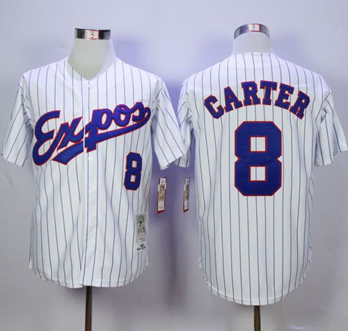 Mitchell And Ness 1982 Expos #8 Gary Carter White(Black Strip) Throwback Stitched Baseball Jersey