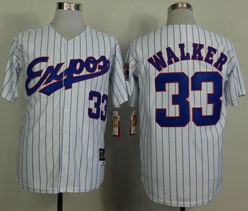 Mitchell And Ness 1982 Expos #33 Larry Walker White(Black Strip) Throwback Stitched Baseball Jersey