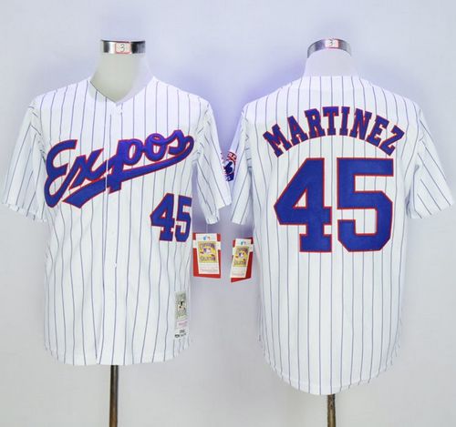 Mitchell And Ness 1982 Expos #45 Pedro Martinez White(Black Strip) Throwback Stitched Baseball Jersey