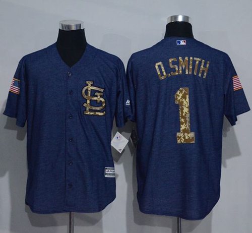 Cardinals #1 Ozzie Smith Denim Blue Salute to Service Stitched Baseball Jersey