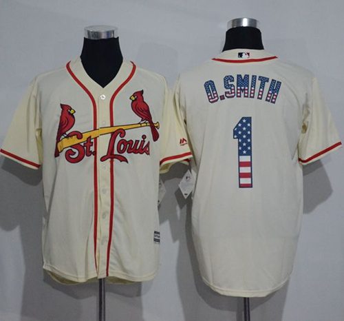 Cardinals #1 Ozzie Smith Cream USA Flag Fashion Stitched Baseball Jersey