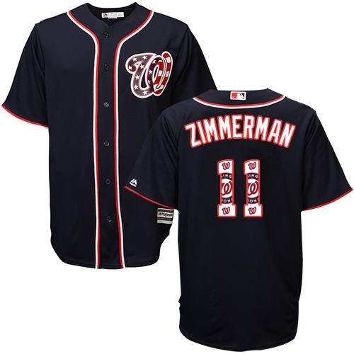 Nationals #11 Ryan Zimmerman Navy Blue Team Logo Fashion Stitched Baseball Jersey