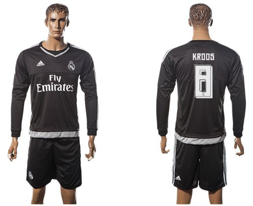 Real Madrid #8 Kroos Black Goalkeeper Long Sleeves Soccer Club Jersey