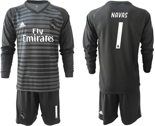 Real Madrid #1 Navas Black Goalkeeper Long Sleeves Soccer Club Jersey