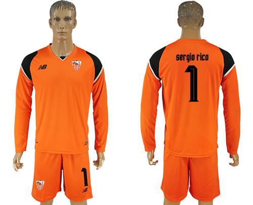 Sevilla #1 Sergio Rico Orange Goalkeeper Long Sleeves Soccer Club Jersey