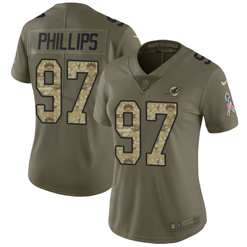 Nike Dolphins #97 Jordan Phillips Olive/Camo Women's Stitched NFL Limited 2017 Salute to Service Jersey