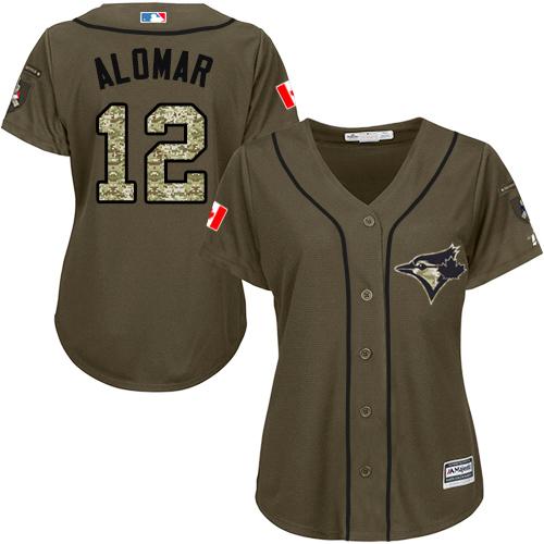 Blue Jays #12 Roberto Alomar Green Salute to Service Women's Stitched Baseball Jersey