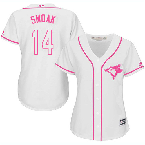 Blue Jays #14 Justin Smoak White/Pink Fashion Women's Stitched Baseball Jersey