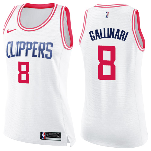 Nike Clippers #8 Danilo Gallinari White/Pink Women's NBA Swingman Fashion Jersey